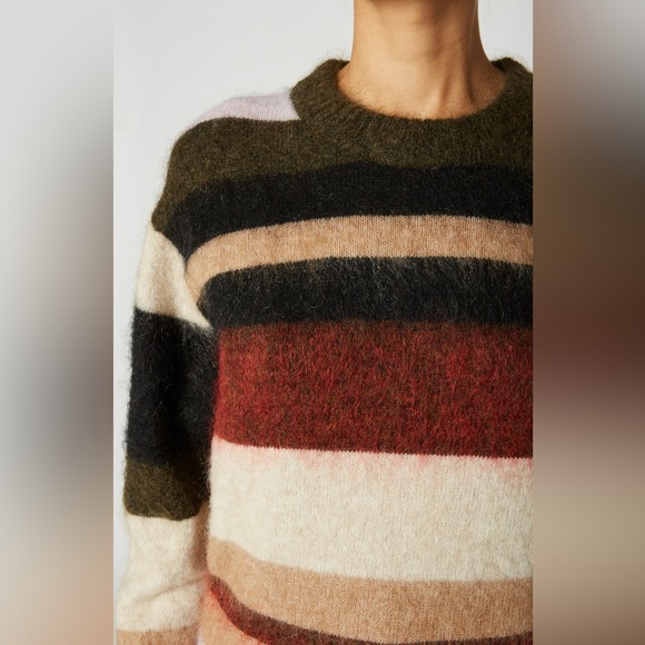 🍁ACNE STUDIOS Green and Red Kalbah Mohair Striped Sweater - Picture 5 of 16